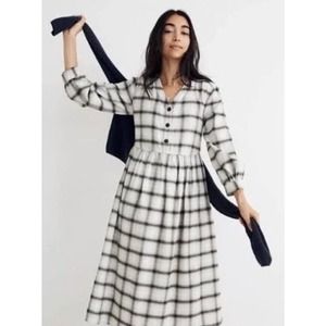 NEW $148 Madewell Plaid Flannel Button Down Midi Dress Women’s Size 14